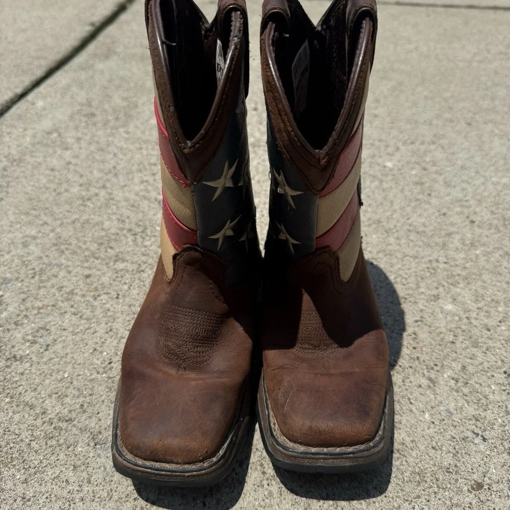 Durango Boots Boys Kids Sz 13 M Brown Western American Flag Patriotic Union USA
